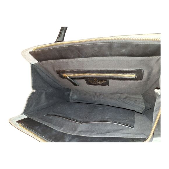Alberta Di Canio Satchel Made in Italy Black Leather Purse with Gray Suede Trim - Picture 4 of 16